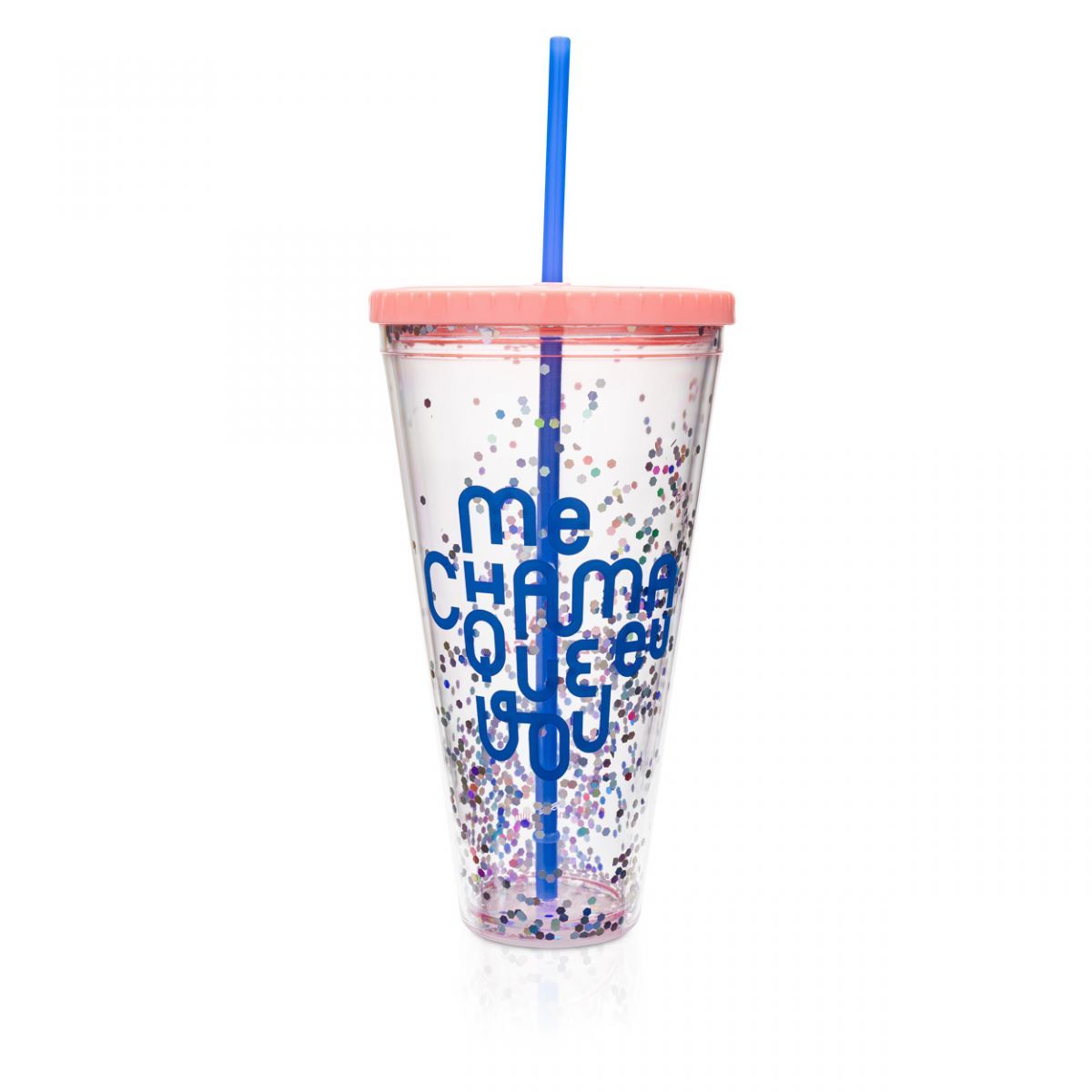 Copo Com Canudo E Glitter 1 Litro Chama Imaginarium