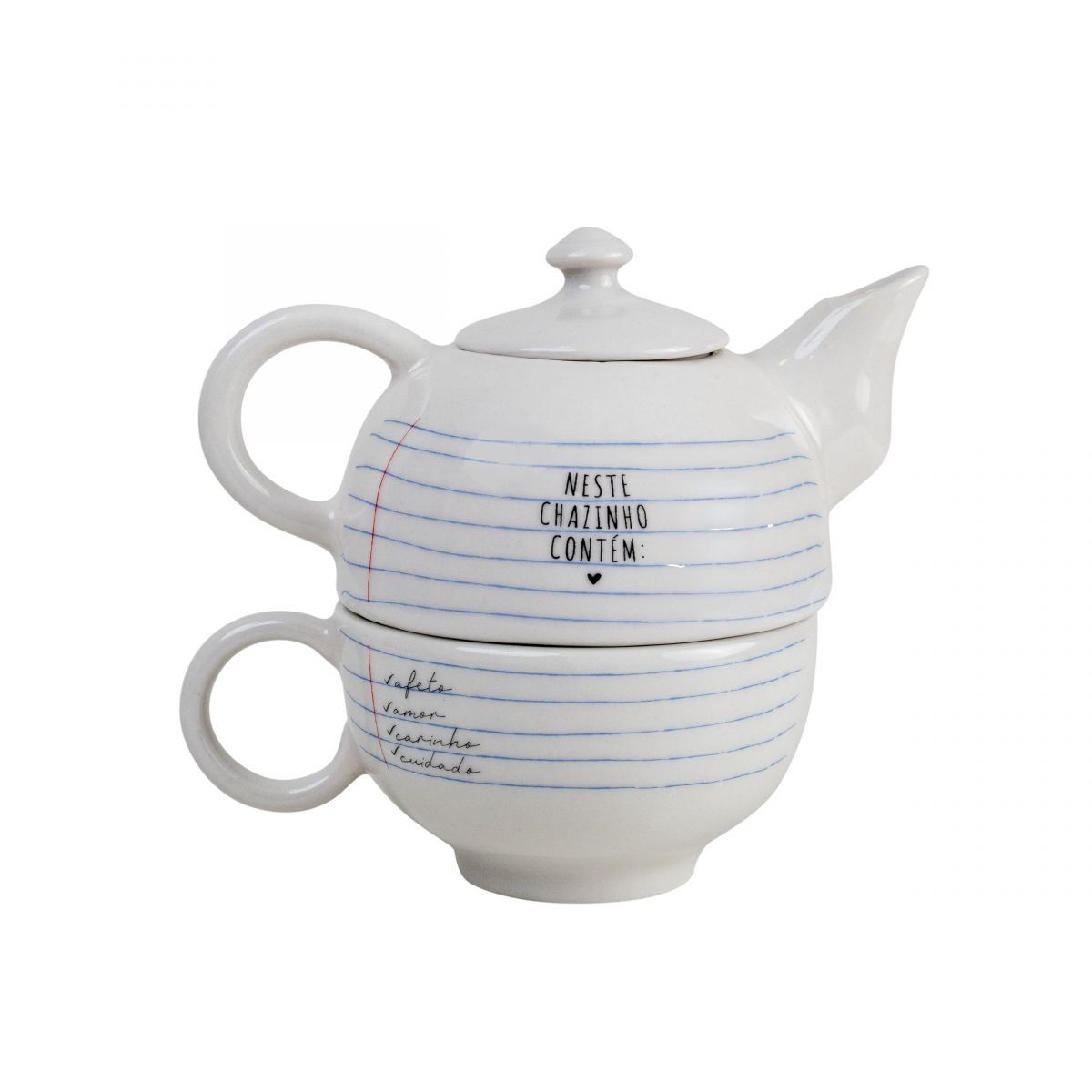 Bule e Xícara Porcelana Contém Afeto