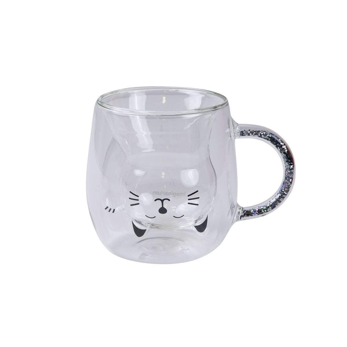 Caneca de Vidro Com Alça Gato Glitter