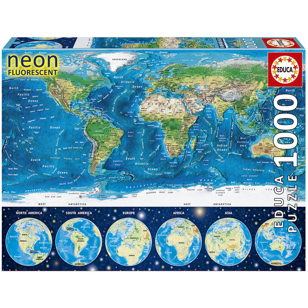 Puzzle 1000 peças Mapa-Mundi Físico Neon - Educa - Importado