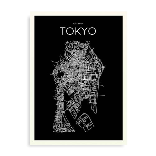 Quadro Mapa Minimalista Tokyo Preto - 44 x 61,4 cm - Branco