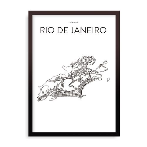 Quadro Mapa Minimalista Rio de Janeiro Branco - 44 x 61,4 cm - Preto