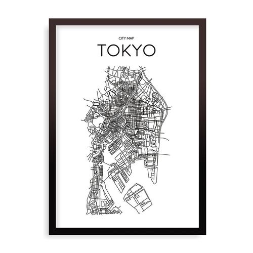 Quadro Mapa Minimalista Tokyo Branco - 44 x 61,4 cm - Preto