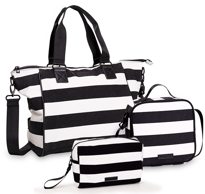 Kit Bolsa Shopping, Nécessaire Media e Bolsa Térmica Listradas